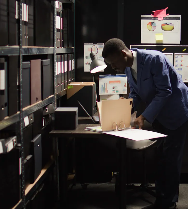 Document clearing specialist reviewing client files