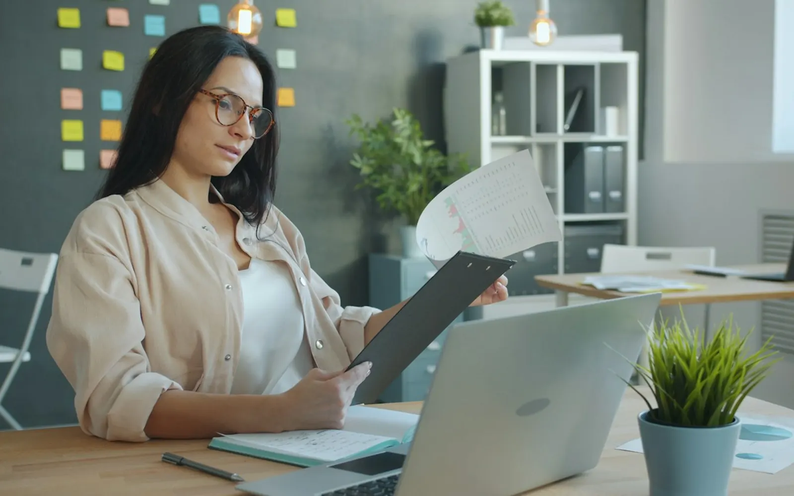 Consultant reviewing company accounts and documents
